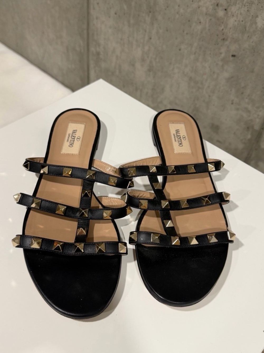Valentino Garavani Black Leather Rockstud Multi-Strap Sandals
